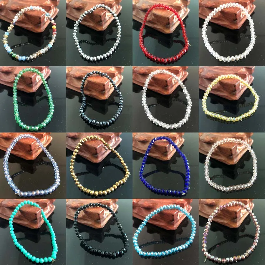 Handmade Women's 4mm Rhinestone Crystal Beaded Round Glass Beads Stretch Bracelet Femme Bangle Bracelets Women Girl Wrap Jewelry image 3