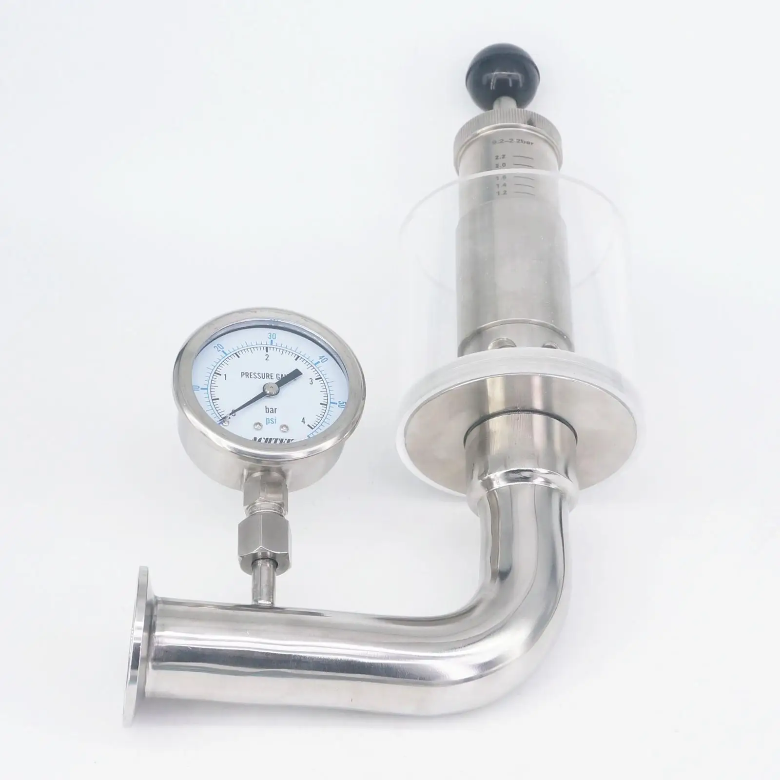 

1.5" Tri Clamp 0.2-2.2 Bar Adjustable Pressure Relief Safety Valve Sanitary SUS304 With Pressure gauge