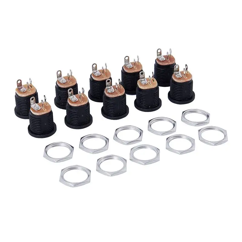 10 Pcs 3-terminal Soldering 2.1mm x 5.5mm Female Power Jack DC Socket