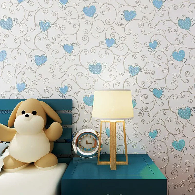 Cute Cartoon 3d Loved Heart Wallpaper Blue Pink Baby Girl Bedroom Decor Wallpapers Self Adhesive Child Rooms Wall Paper Ez132