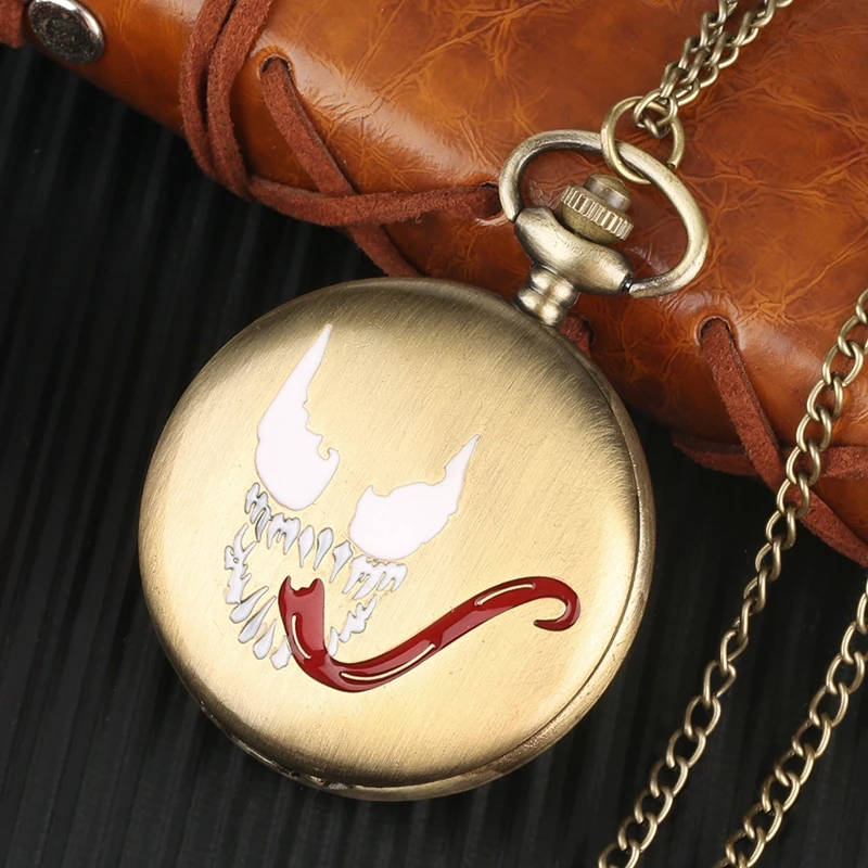 MARVEL Venom Retro Long Tongue Design  Pendant Pocket Watch Anime Comics Black Steampunk Necklace Pendant Cosplay Gifts for Fans