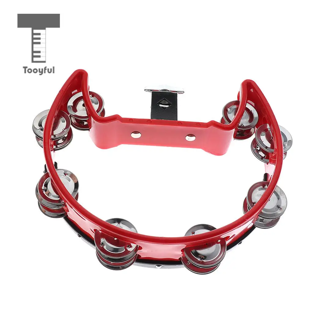 Tooyful Music Rattle Tambourine Handbell Shaker with 4 Pairs of Stainless Steel Jingles for Precussion Accompaniment