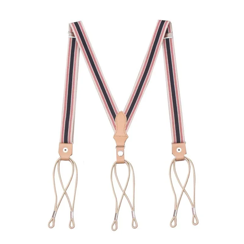 2.5cm Gentleman Retro First Layer Cowhide Suspenders Trousers Sling Elastic Suspender Leather Belt For Men Women Button Strap