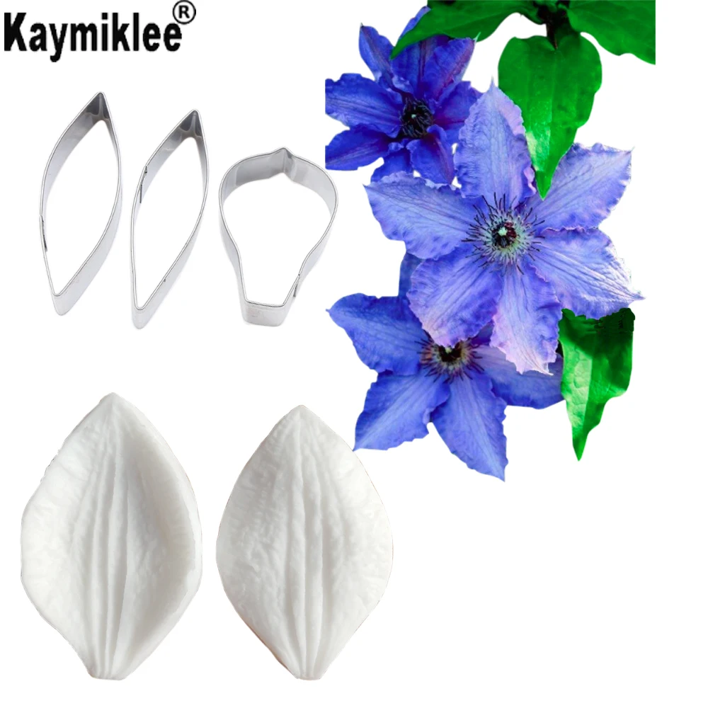 Clematis płatek Veiner i Cutter silikonowe formy ciasto dekorowanie narzędzia, Sugarcraft formy kremówki Gumpaste cukierki Mold CS282