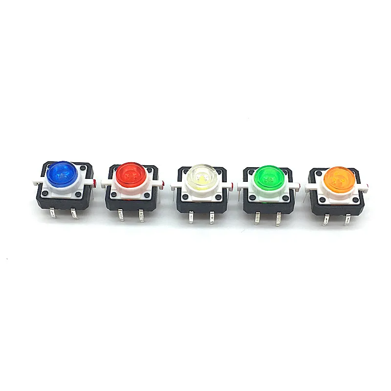 

Wholesale 100pcs Illuminated Tact Switch 12x12x7.3 mm Green Red Yellow Blue White LED Reset button Switch Momentary 12*12*7.3mm