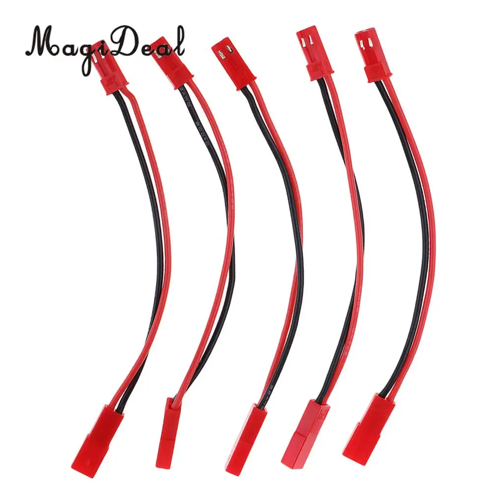 MagiDeal 5Pcs RC Model JST 2-Pin Male to Female Connector Plug Extension Wire Cable Harness for Battery RC Model Parts