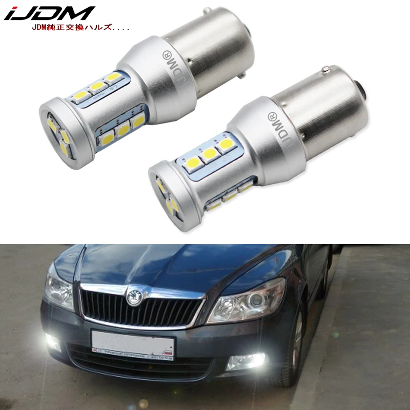 iJDM Car 12V 1156 led Canbus OBC S25 BA15S P21W LED Bulb for Skoda Superb Octavia 2 FL 2011 2012 2013 Daytime Running Lights DRL