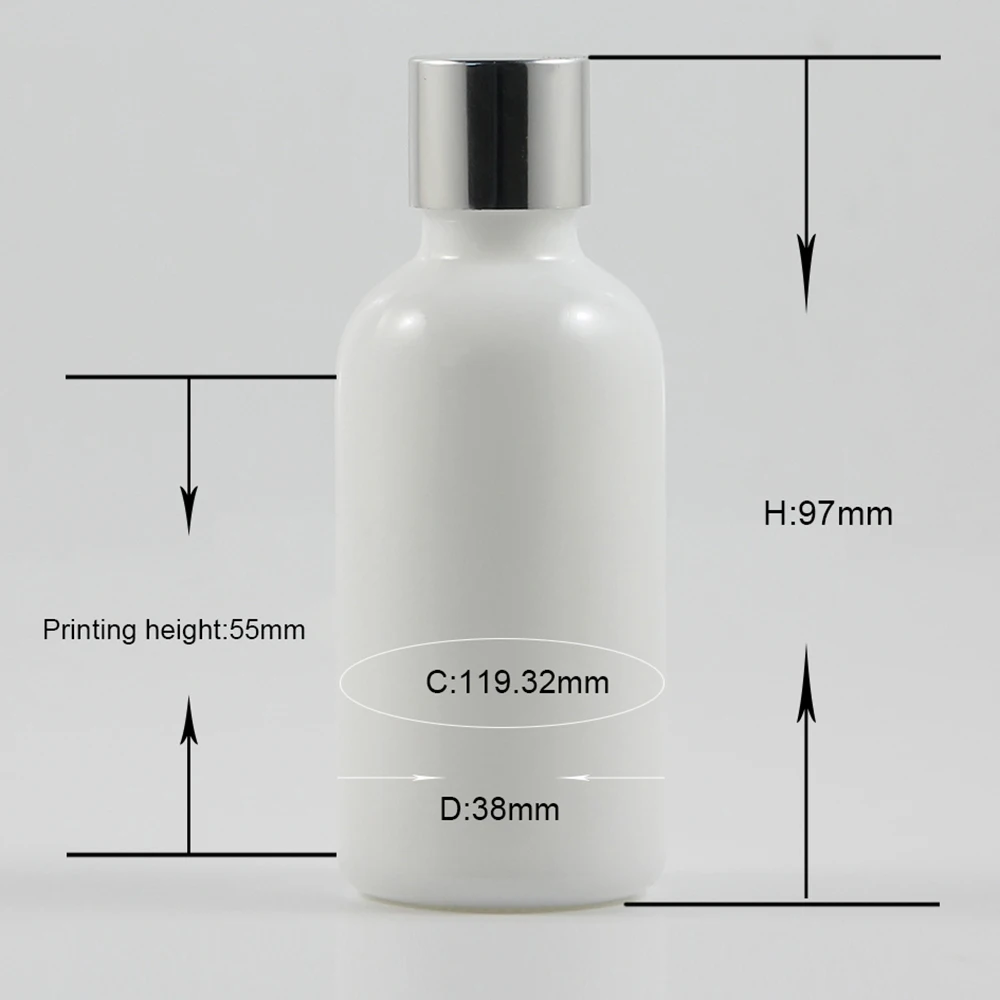 High Quality cosmetic packaging bag with plastic inner pulg,White glass bottle 50ml essential oil packaging