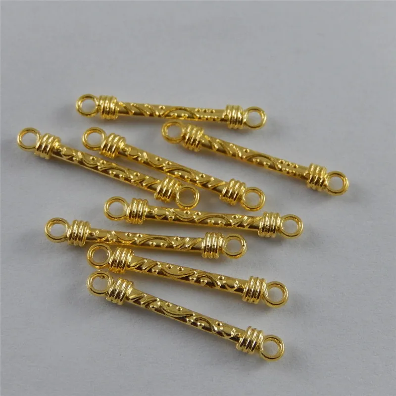 Julie Wang 10-50PCS Small Gold Color Stick Connectors Pattern Pendant Alloy Charms Handmade Bracelet Jewelry Making Accessory