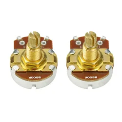 FLEOR 2pcs Linear Taper Bass Guitar Potentiometer B500K Long Shaft Pots Gold