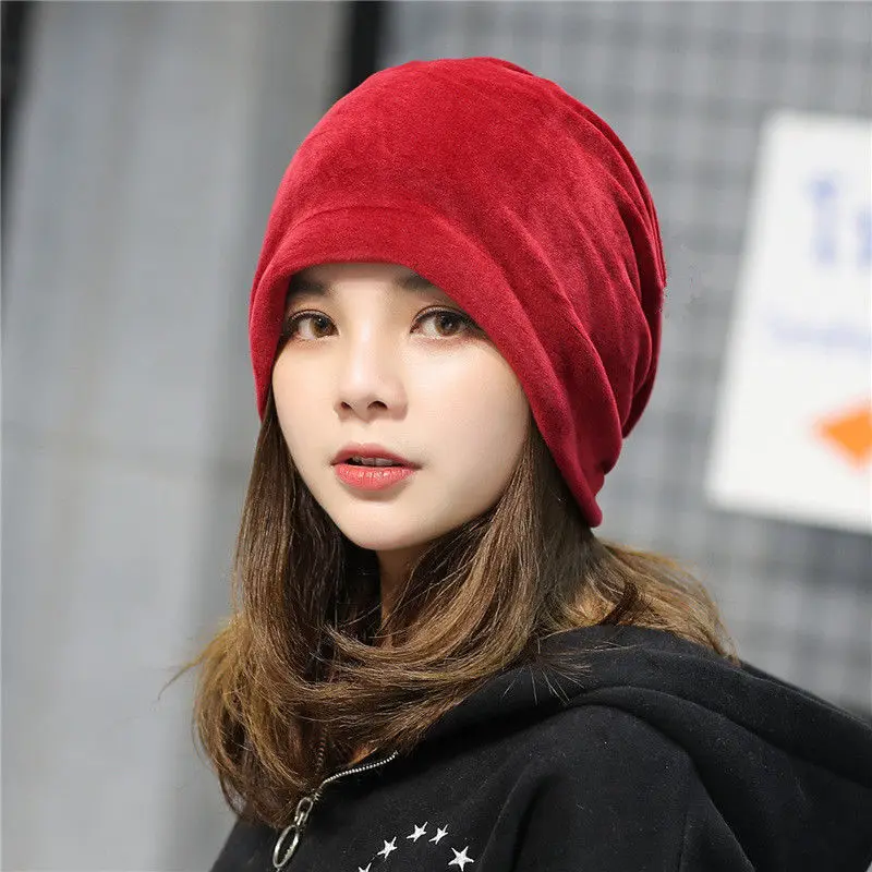 Men Women Ladies Velvet Winter Warm Slouch Beanie Ski Hip Hop Hat Cap Spring Oversized Black  Skullcap Beanie Hat  Hot 2021