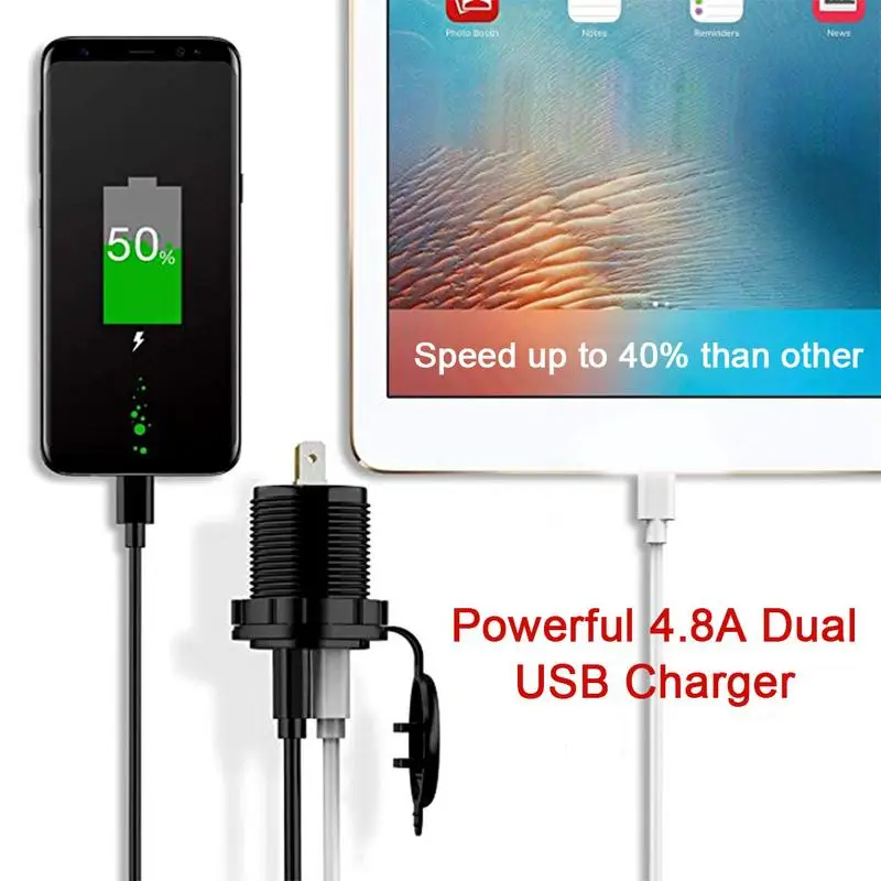 شاحن سيارة عالمي ، منفذ USB ، معدل ، UBS 5V4.8A ، فتحة مزدوجة ، مقاوم للماء والغبار ، ملحقات الدراجة النارية