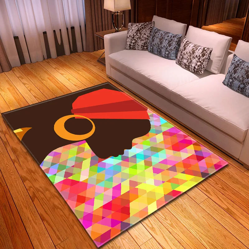 

African Women Portrait Pattern Large Size Carpets For Living Room Bedroom Tatami Rug Bedside Sofa Floor Mat Tapis salon alfombra