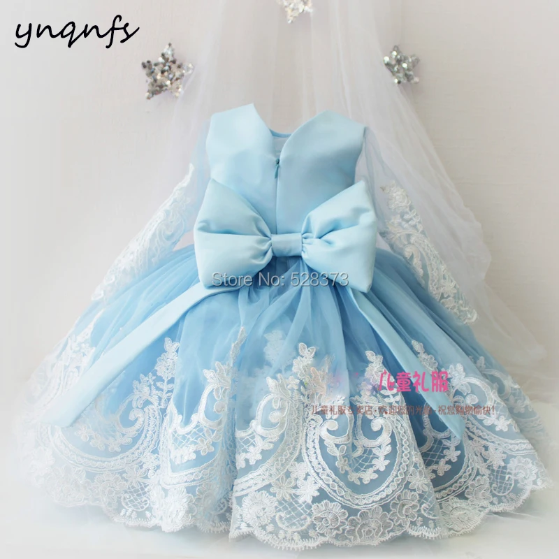 YNQNFS G10 Real Flower Girl Dresses Long Sleeve Ball Gown Princess Gown for Baby Kids Child Pageant Birthday Party Photography