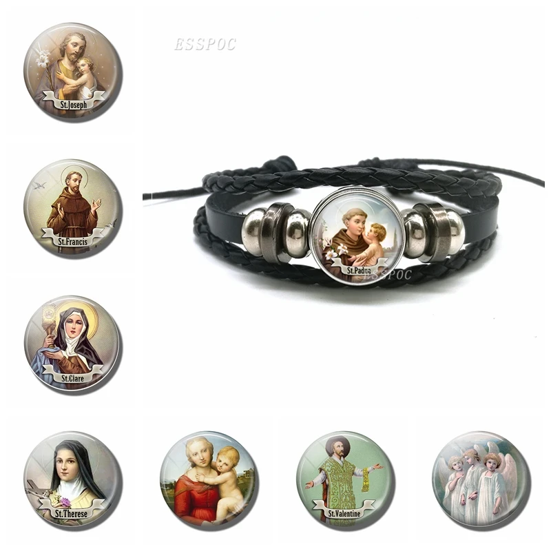 St Anthony Armband Saint Armreif Bringen Liebe Zu Ihr Leben Schwarz Leder Armbänder Religiöse Jewerly Geschenk für Männer Frauen