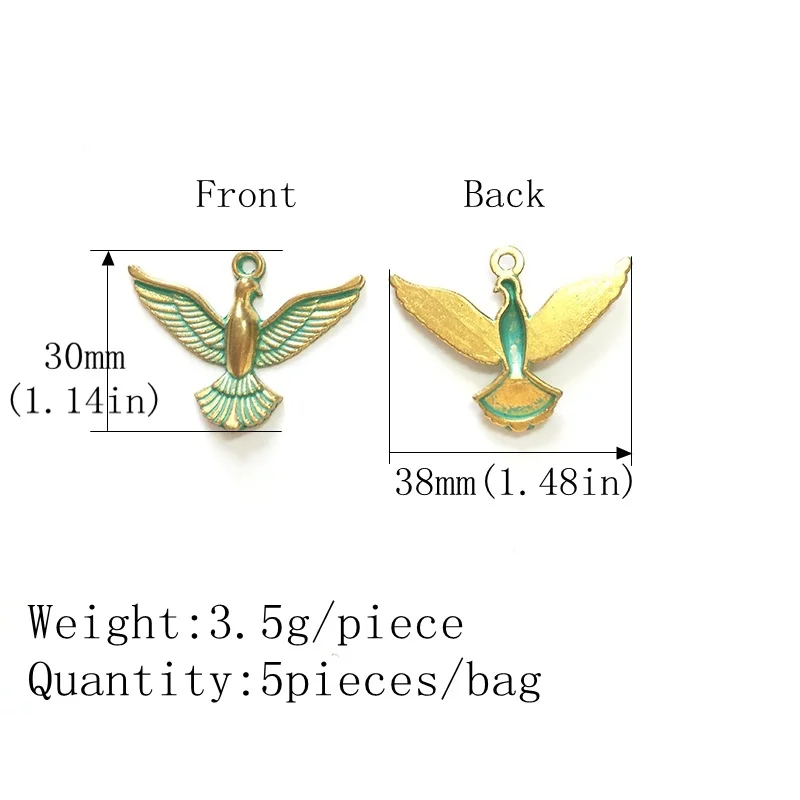 New 5pcs 38*30MM Retro Patina Plated Zinc Alloy Green Dove Charms Pendant for DIY Jewelry Accessories