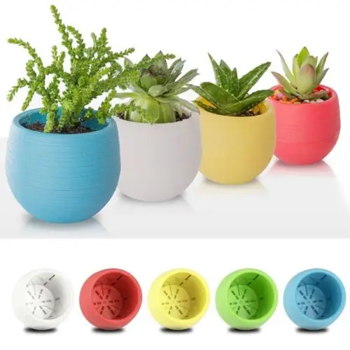 2019 Brand Mini Colourful Round Plastic Plant Flower Pot Garden Home Office Decor Planter 6 Colours