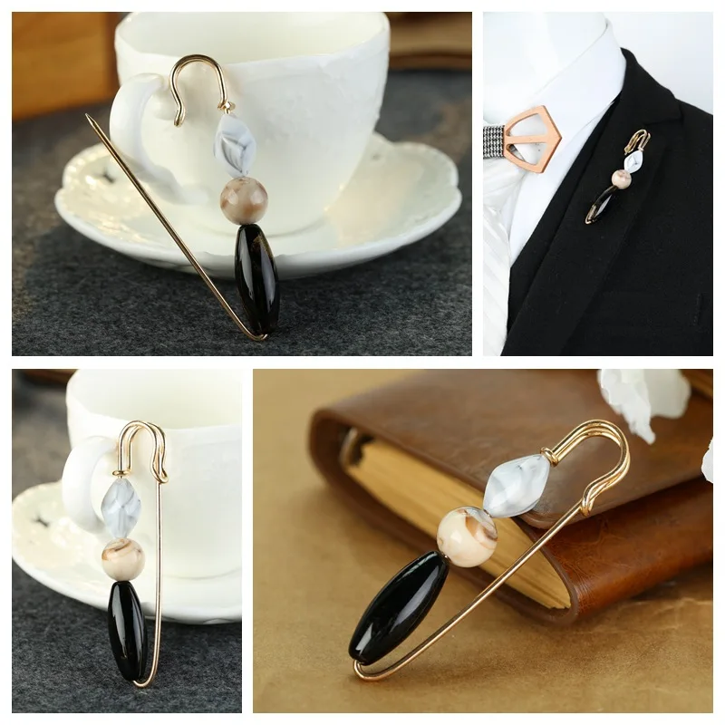 Fashion Vintage natural beads brooches and pins Retro Women Men sweater cardigan scarf emtal pins