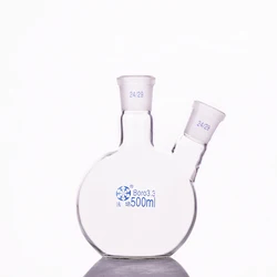 FAPE Frasco de dois gargalos formato oblíquo, boca de moagem padrão de dois gargalos, 50mL-500mL-15000mL 24/29, frasco de fundo plano de dois gargalos