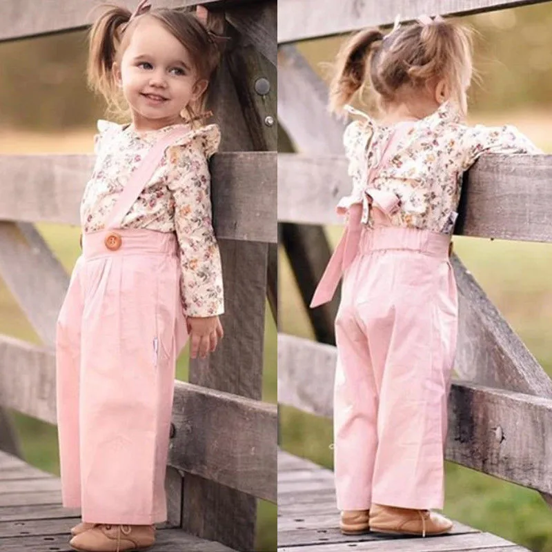 PUDCOCO Toddler Kids Baby Girl Autumn Outfit Clothes T-shirt Tops+Long Pants 2PCS Set Overall Outfits 0-5T