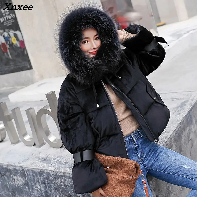 Woman Winter Jacket Coat 2018 Hooded Fur Collar Cotton Padded Jacket Short Hood Slim Parkas  Thicken Female Outerwear