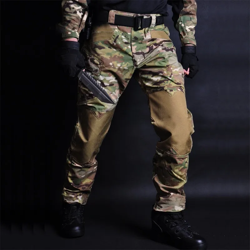 Training Camouflage Pants Men Outdoor Sports Hiking Climbing Hunting Water Resistant Multi-Pocket Loose Trousers