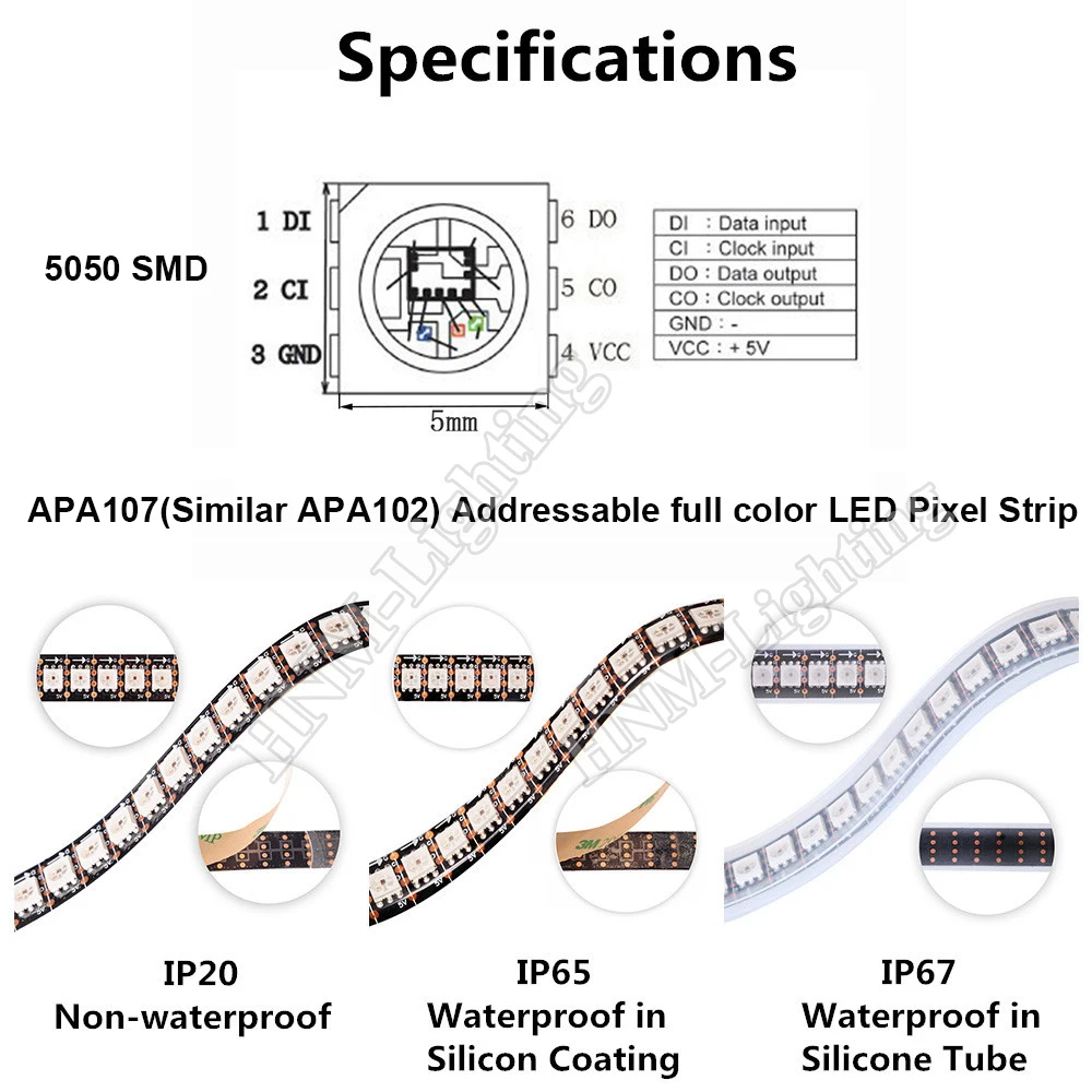 1m/2m 144LEDs/m APA102 Addressable Smart RGB Pixel LED Strip Light 5050 SMD RGB 5V Tape DATA and CLOCK seperately IP20/IP65/IP67