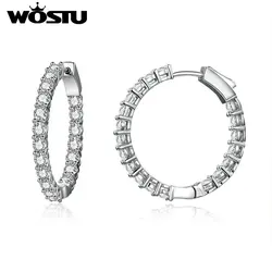 WOSTU Authentic Fashion Shining Simple Round Drop Earrings Clear CZ For Women Jewelry Earrings Luxury Brand Gifts XCNE138