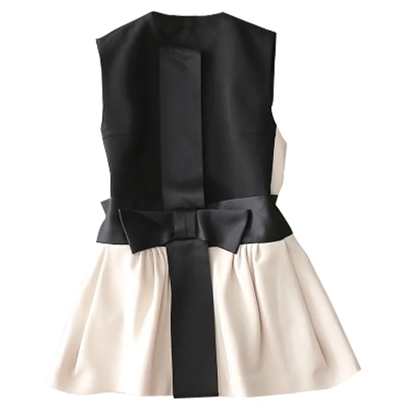 

New High-End Design French Romantic Bow Women Vest Coat Sleeveless Spliced Vest Lady quality Slim Jacket Waistcoat Fashion femme