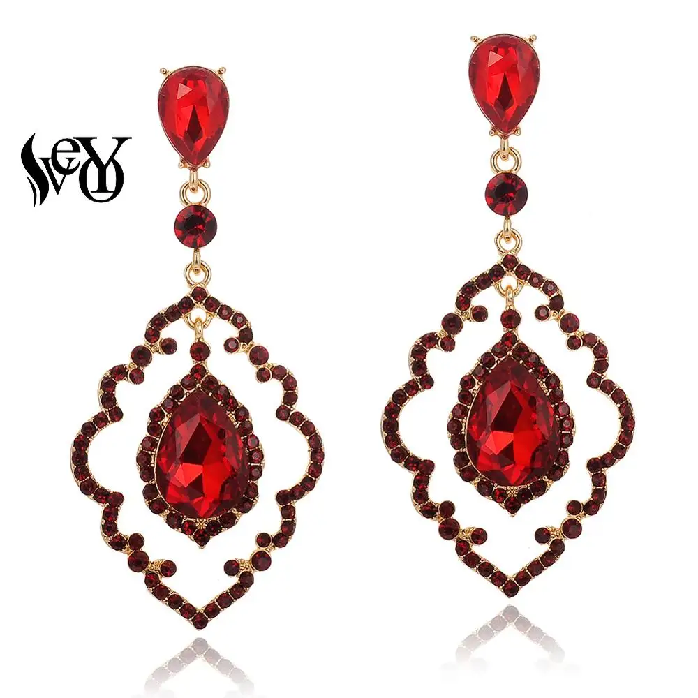 VEYO Vintage Rhinestone Drop Earrings for Women Classic Hollow out design Crystal Gift New