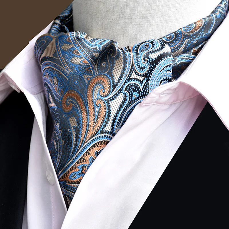 Men\'s Vintage Paisley Floral Formal Cravat Ascot Tie Scrunch Self British Style Gentleman Polyester Silk Necktie Wedding Party