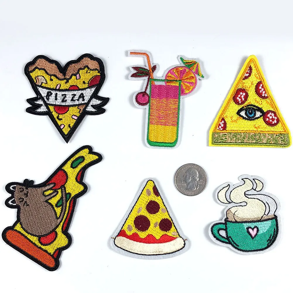 PGY Fine Pizza Mouse Fast Food Appliques Iron On Stickers Patches Drink Heat Badges Coat Clothes Decor Cute Parches for Kids