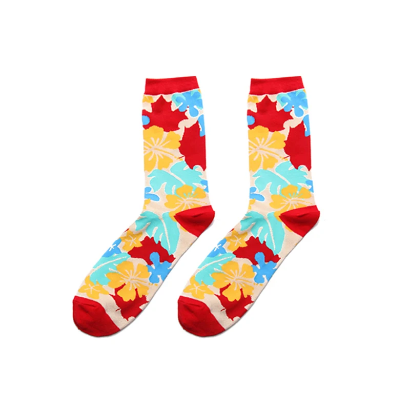 New Colorful Plants Floral Printed Men Crew Socks Happy Sock Casual Harajuku Dress Business Skate Cotton Calcetines Hombre