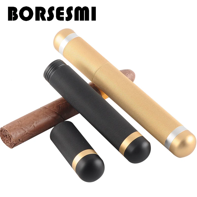 

High quality aluminum single cigar tube box travel metal cigar case pipe tools holder pocket smoking accessories
