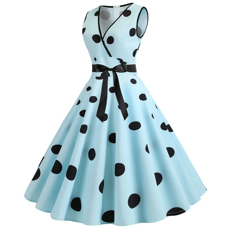 Print Robe Femme Vintage Dress Women Summer Polka Dot Casual Swing Vestidos Elegant Party Dress