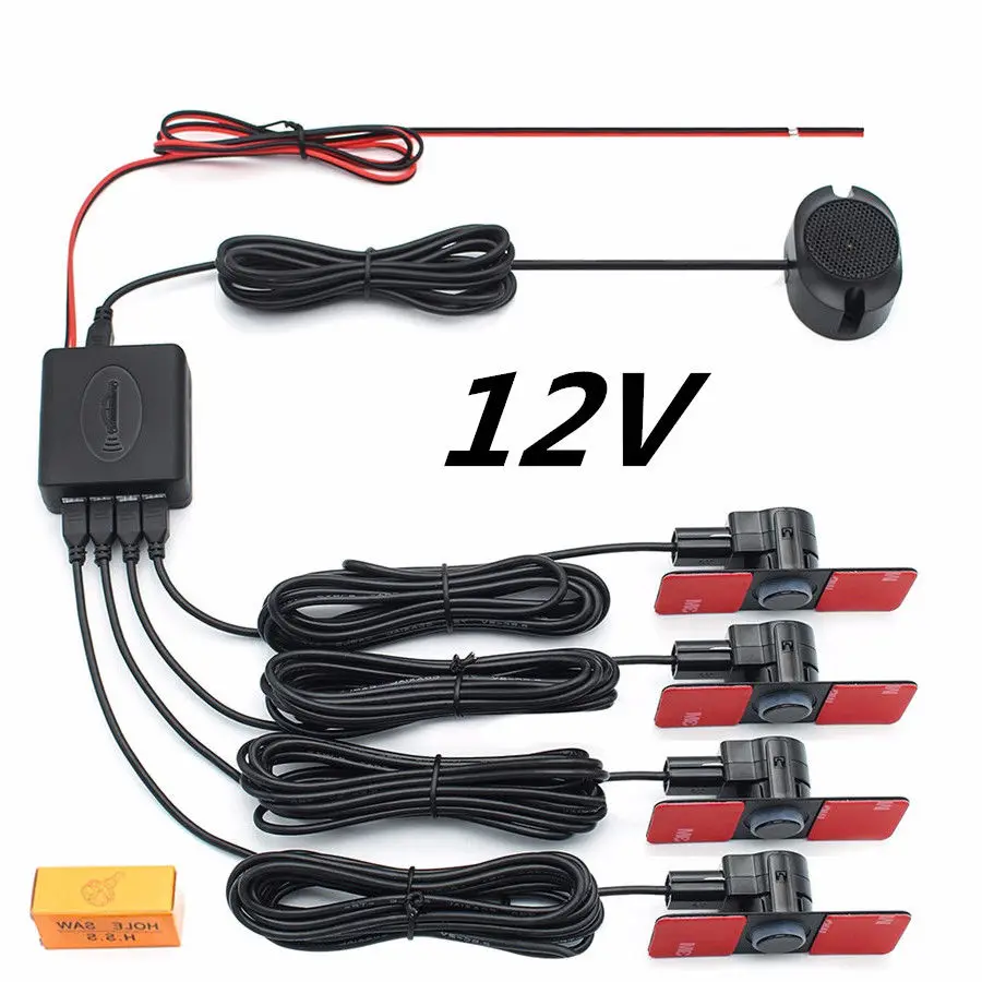 Universal Car Parking Sensor Set 13mm Black Sensors Reverse Warning Alarm 12V