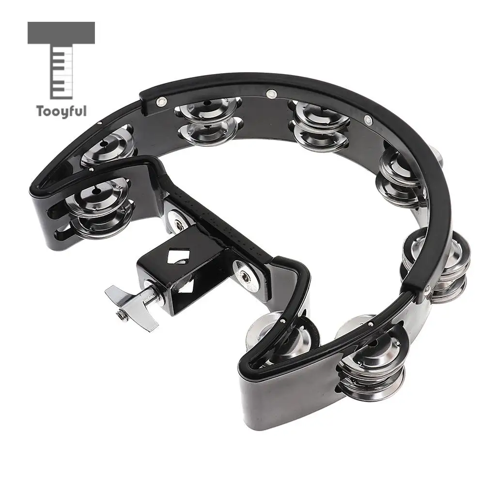 Tooyful Music Rattle Tambourine Handbell Shaker with 4 Pairs of Stainless Steel Jingles for Precussion Accompaniment