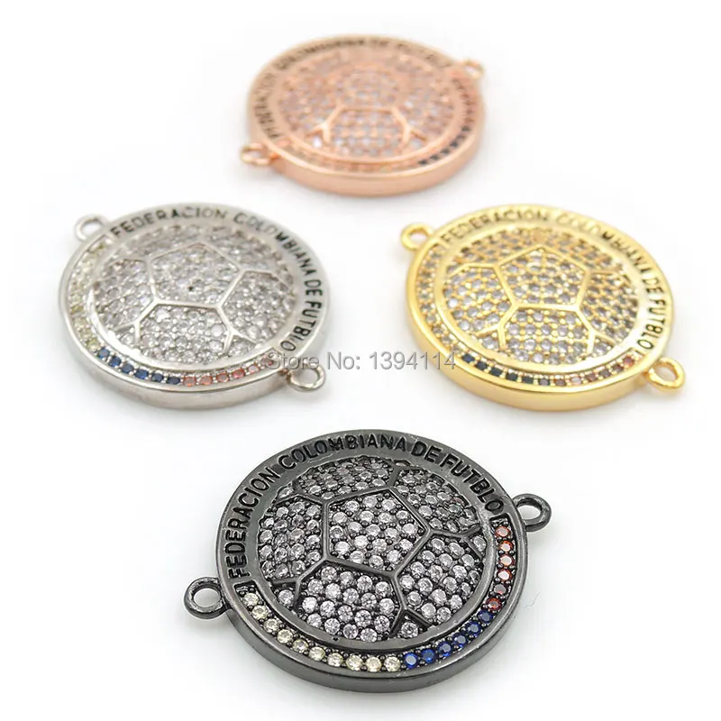 23*20*4mm Micro Pave Clear&Blue&Yellow CZ Round Of Convexity Connector Fit For Women As DIY Bracelets Accessory