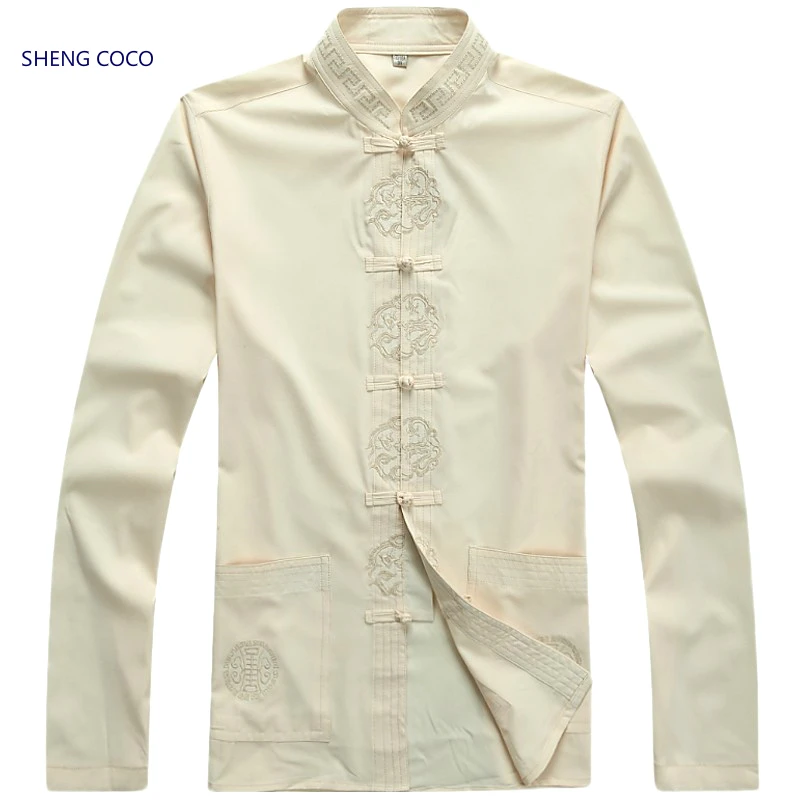 

Sheng Coco Men Chinese Clothing Long Sleeve Male Chinese Clothing Kung Fu Wushu Shirts Linen Cotton Traditional Clothes 3XL Tops