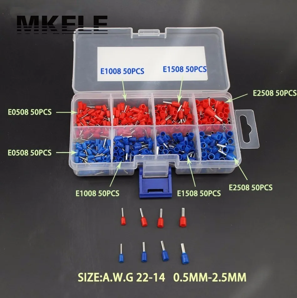 

New Arrivals Free Shipping 400pcs Copper Crimp Connector Insulated Cord Pin End Terminal Block Ferrules Kit Set Wire China