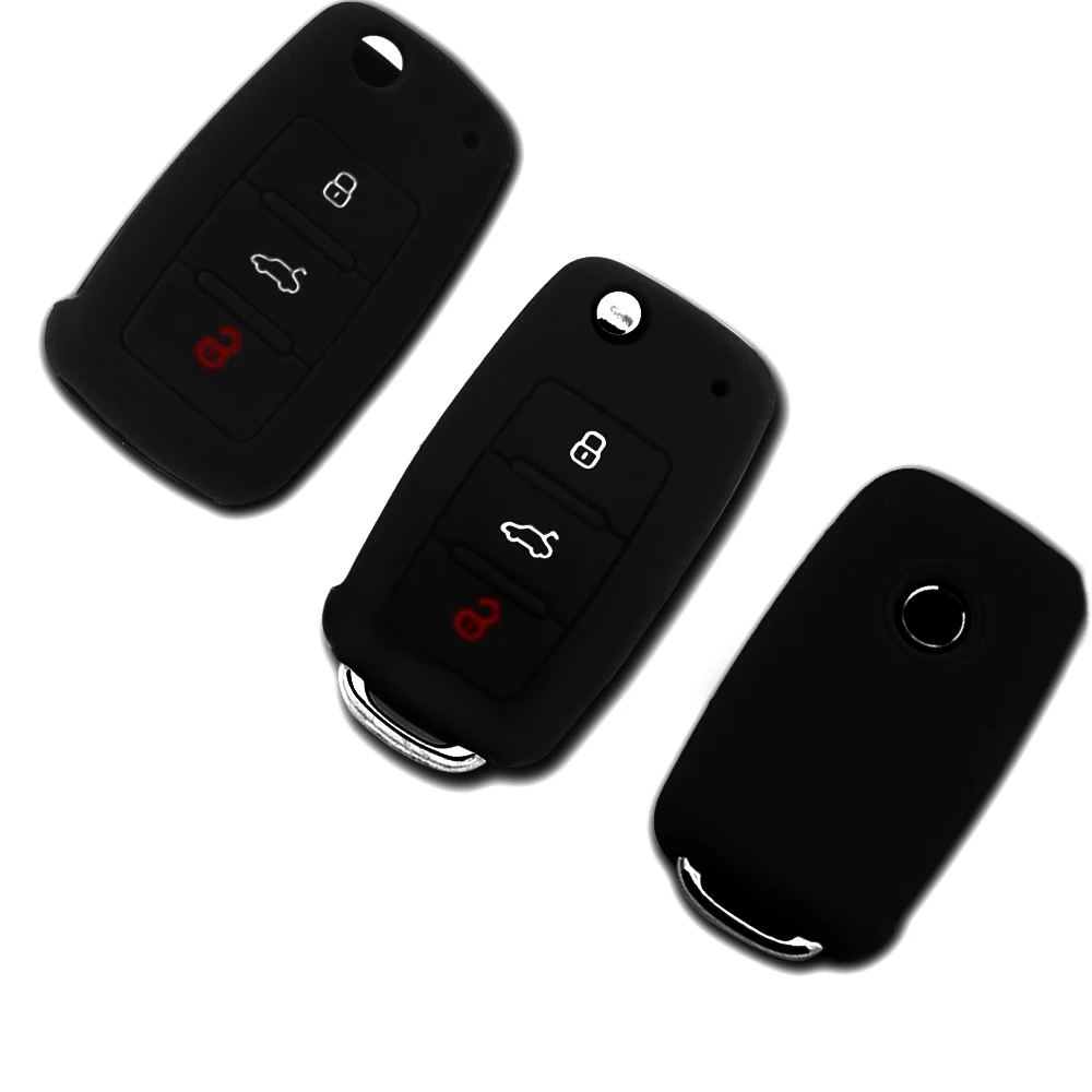 For Volkswagen VW Golf Mk6 GTI Polo Octavia Yeti Mii Silicone Cover Case Cover Flip Remote Key 3 Button Floding Key Protecetion