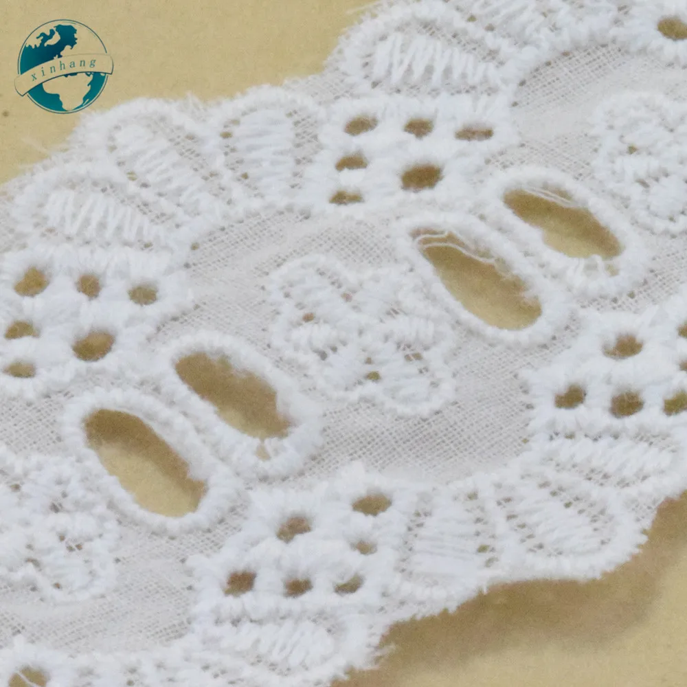 4.5cm Cotton White Embroided Lace Ribbon Dolls Trim Fabric DIY Wedding Accessories Supplies African French Lace Applique #3536