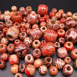 Multiple Styles Painted Drum Wood Beads Big Hole Beads For Charm Bracelet Jewelry Making Accessories DIY Beading