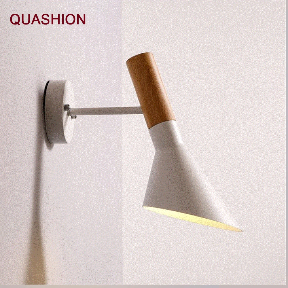 

New Design Adjustable Wall Lamp Wooden color Wall Sconce Foldable White black Bedside Lamps Reading Lights Home Lighting E27