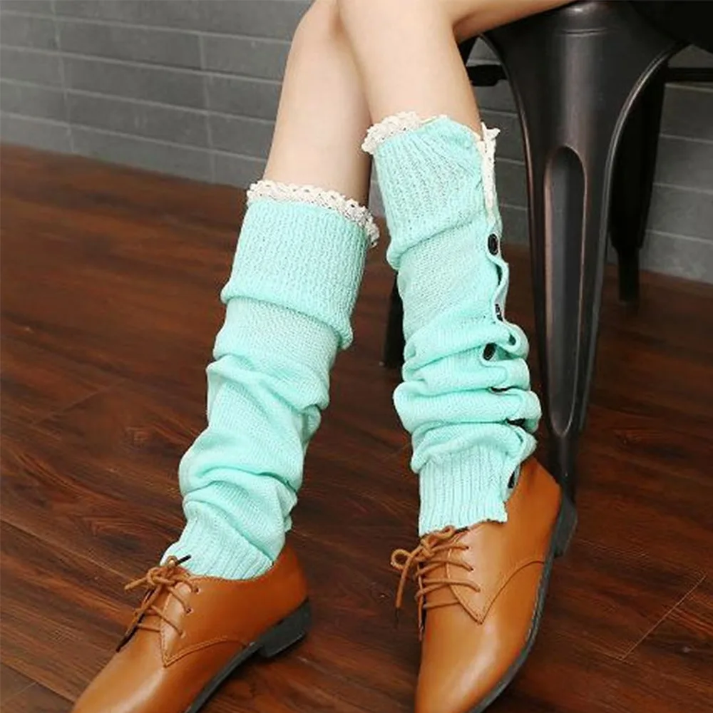 Fashion Women Leg Warmers Knee High Lace Classic Trim Button Down Winter Warm Crochet Casual Leg Warmers Knitted Boot Sock