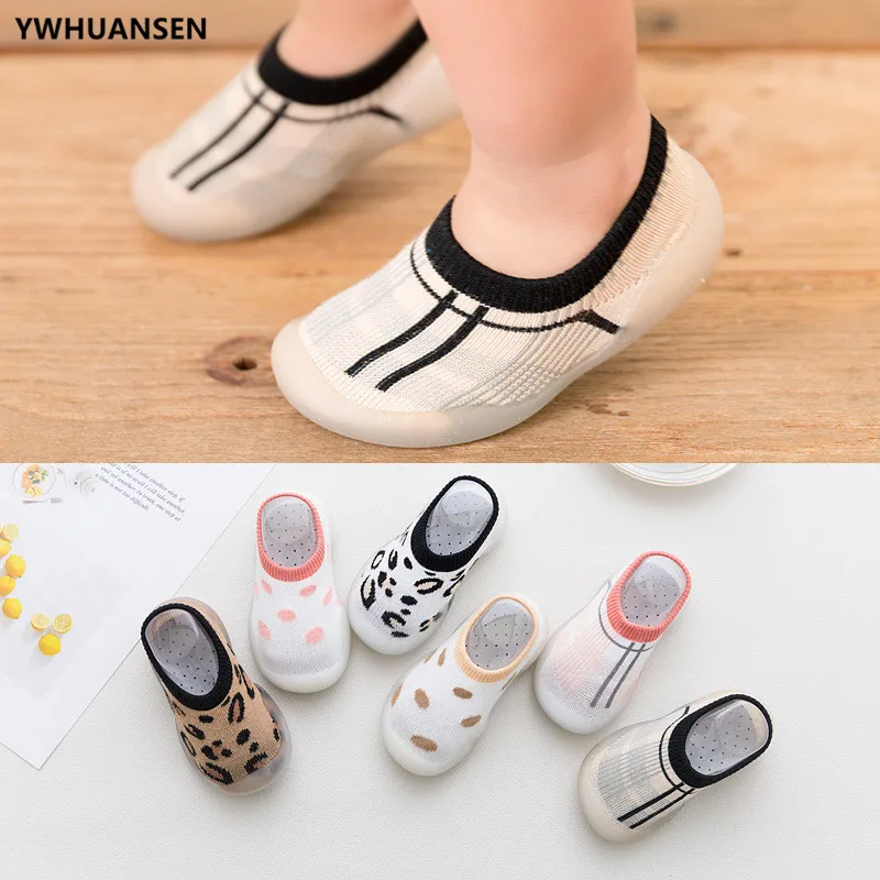 Girl Boy Shoes with Transparent Rubber Soles Kid Baby Summer Spring Leopard Soft Bottom Non-Slip Floor Socks Solid Color Toddler