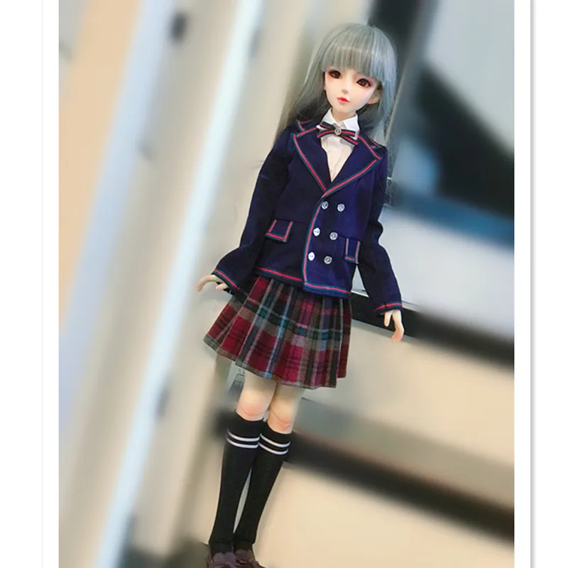 BJD Doll Clothes School Uniform for Dolls Accessories,Blue Suit Jacket Set Doll Clothing for 1/3 1/4 BJD DD MSD Doll