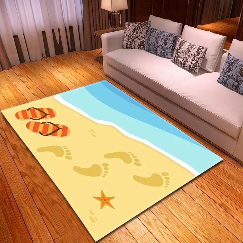 

6mm 3D Beach footprint pattern carpets for Living Room Bedroom Rectangle Home Decor rug Coffee Table Mat Bath Absorb Water Rugs