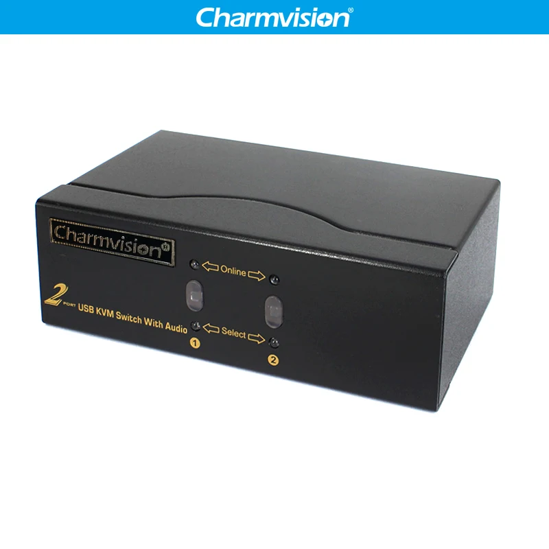 Charmvision VK201A 2 PC hosts Ports Auto USB KVM Audio Multi Computer Switcher with VGA 3.5mm Audio USB A type Keyboard Mouse