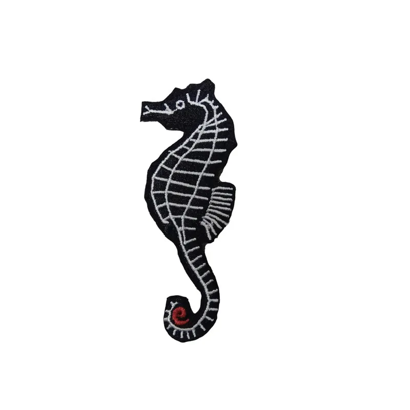 Fine Underwater world Embroidered Black Patch Clothing Applique Iron On Seahorse Patches Kids Clothes T-Shirt Sticker DIY Decor